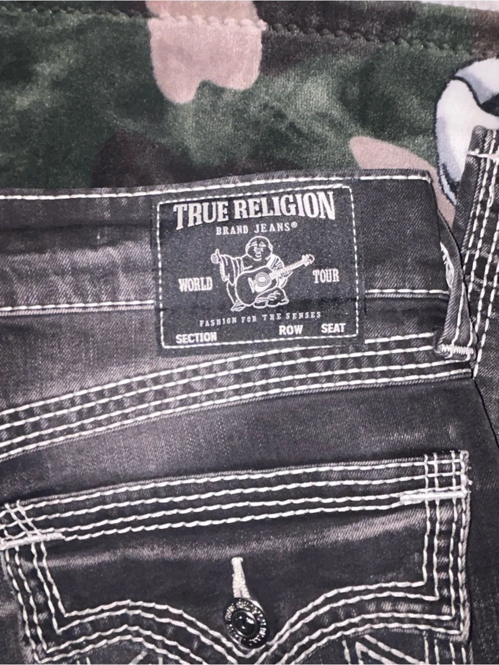 True Religion Men’s Black Denim Bootcut Jeans with White Stitching